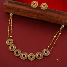 Arushii Textured Circle Hollow Flower Neckpiece With Earring