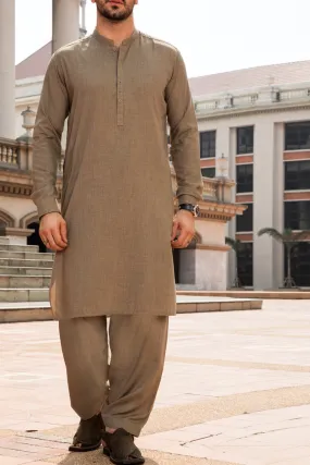 Ash Brown Blended Kameez Shalwar - AL-KS-2293