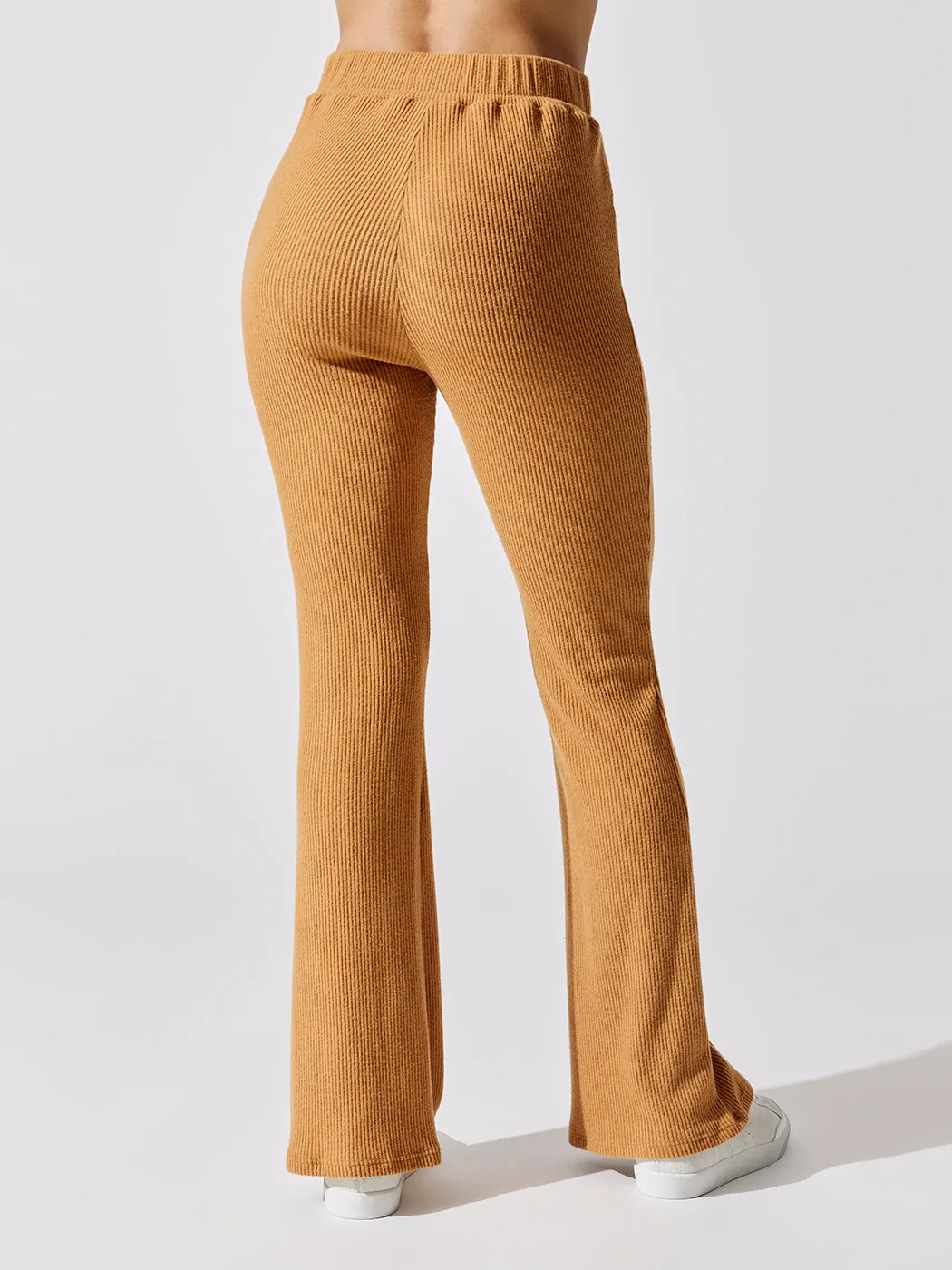 Brushed Ribbed Flare Pants - Brown Sugar