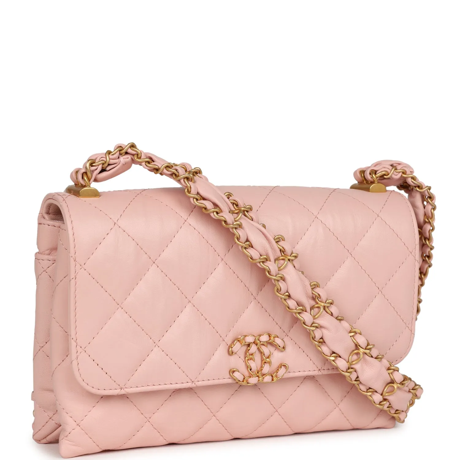 Chanel 19 Mini Flap Light Pink Aged Calfskin Brushed Gold Hardware