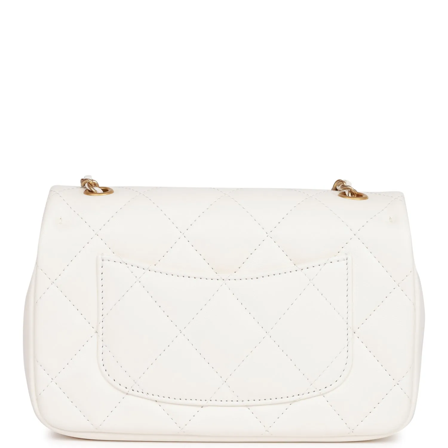 Chanel Mini Rectangular Flap Bag with Heart Chain White Lambskin Antique Gold Hardware