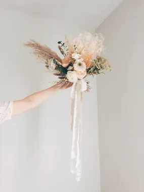 Colourful Dried & Artificial Flowers Bridal Bouquet - Sandy Cream & Peach