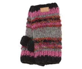 Cozy hand Warmers, Texting mittens, Wool Hand Warmers, striped wool and silk, Fleece lined inside