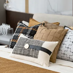 Cream And Brown Tartan Pattern Bed Cushion Set