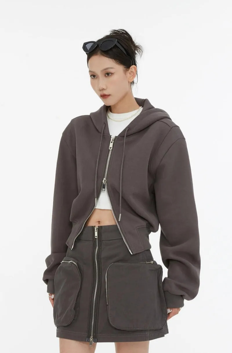 Cropped Double Zip Hoodie