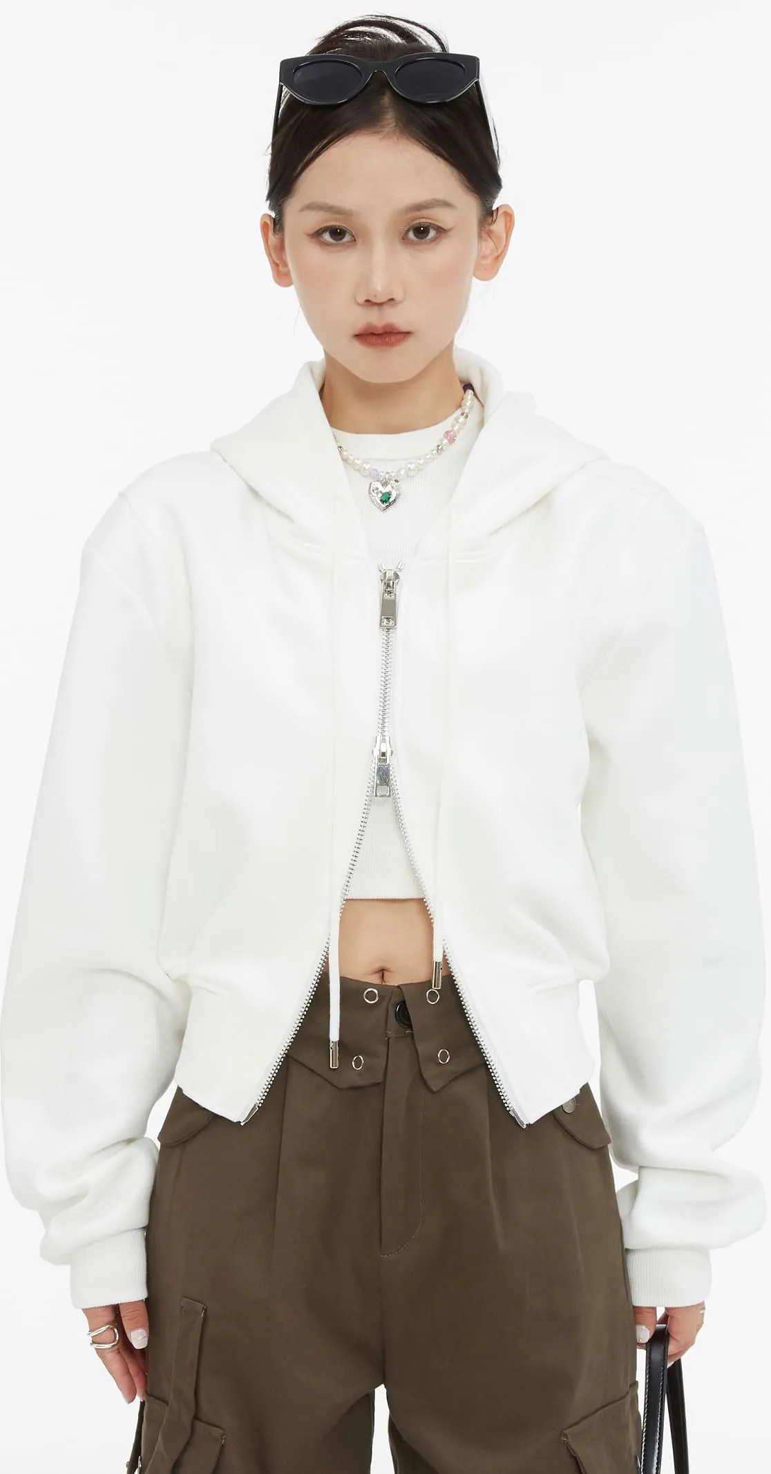 Cropped Double Zip Hoodie