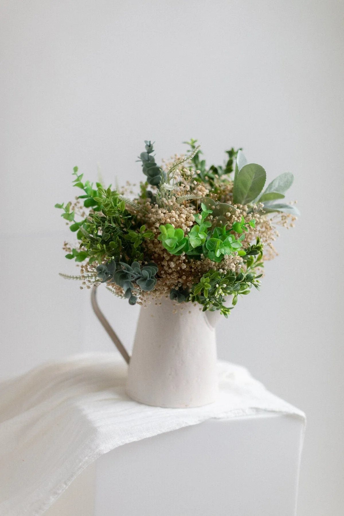 Dried & Artificial Flowers Bridal Bouquet - Forest Green & Cream No. 2