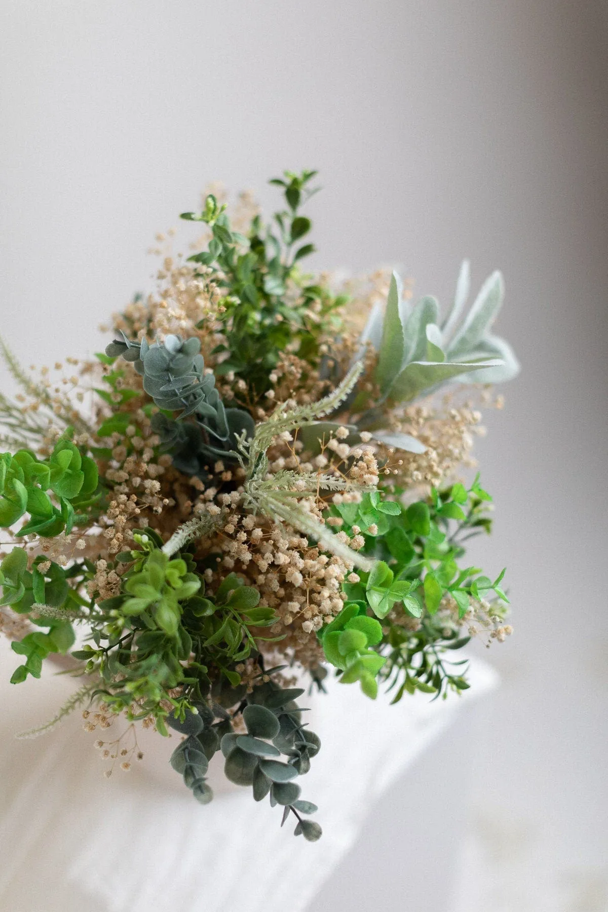 Dried & Artificial Flowers Bridal Bouquet - Forest Green & Cream No. 2