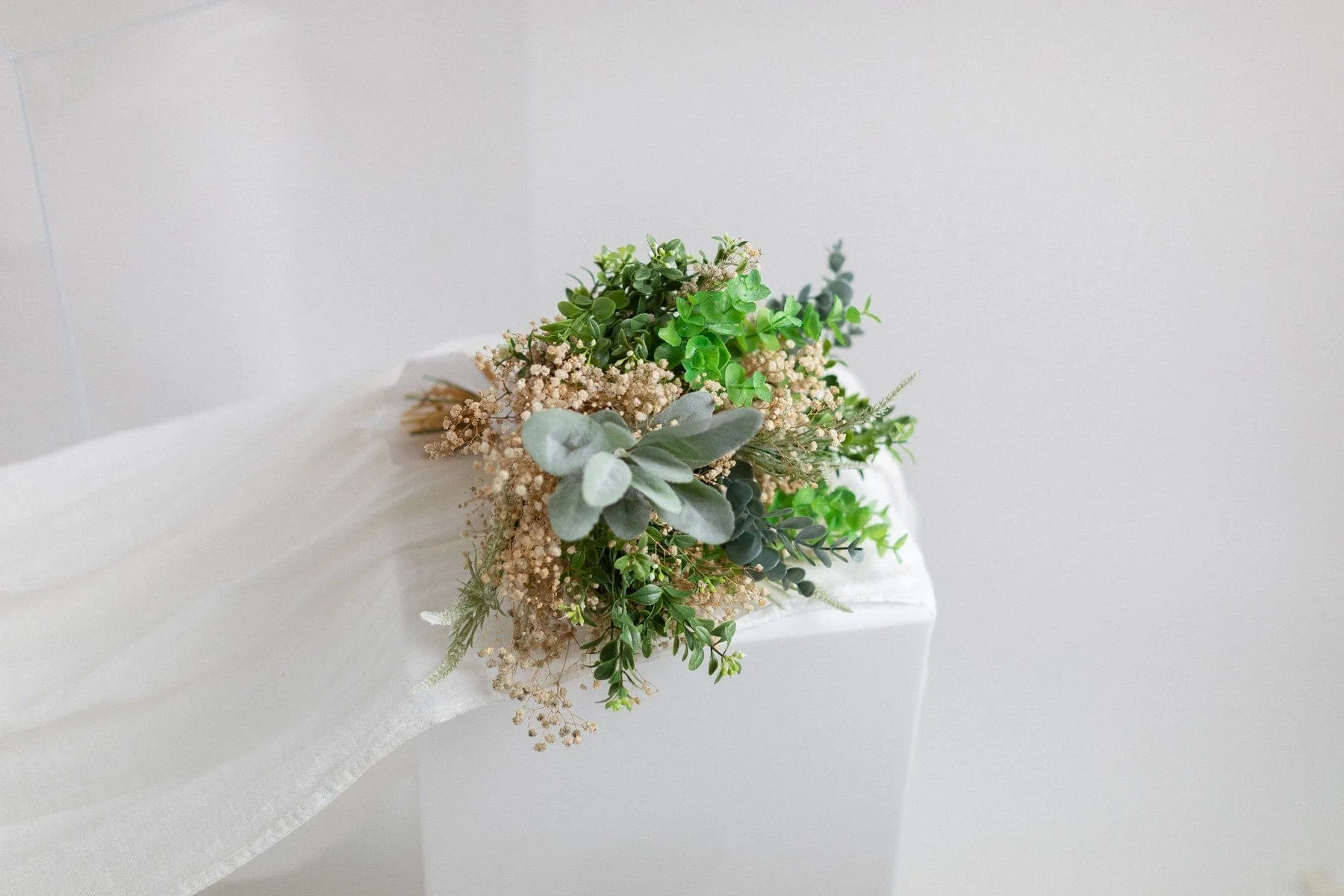 Dried & Artificial Flowers Bridal Bouquet - Forest Green & Cream No. 2