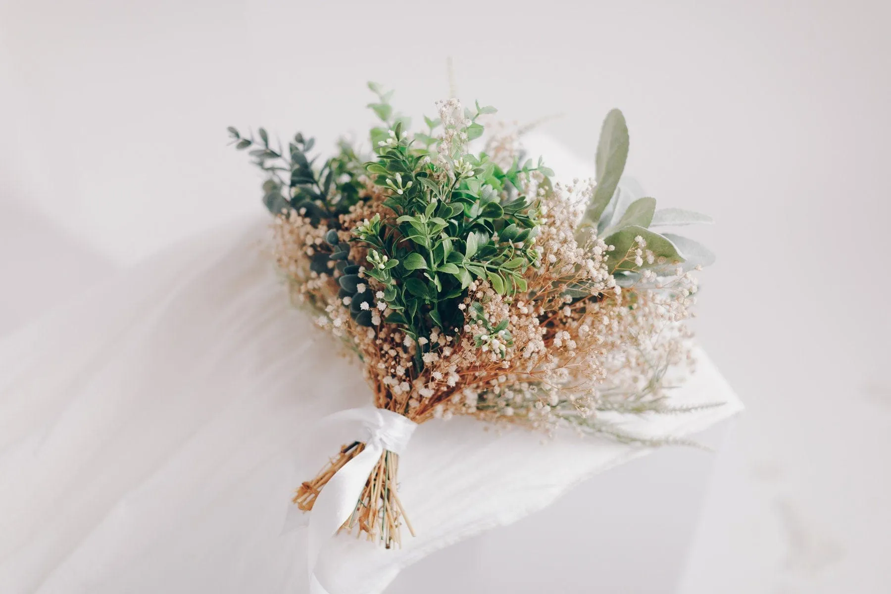 Dried & Artificial Flowers Bridal Bouquet - Forest Green & Cream No. 2