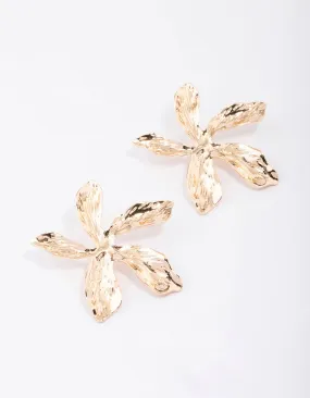 Gold Large Flower Stud Earrings