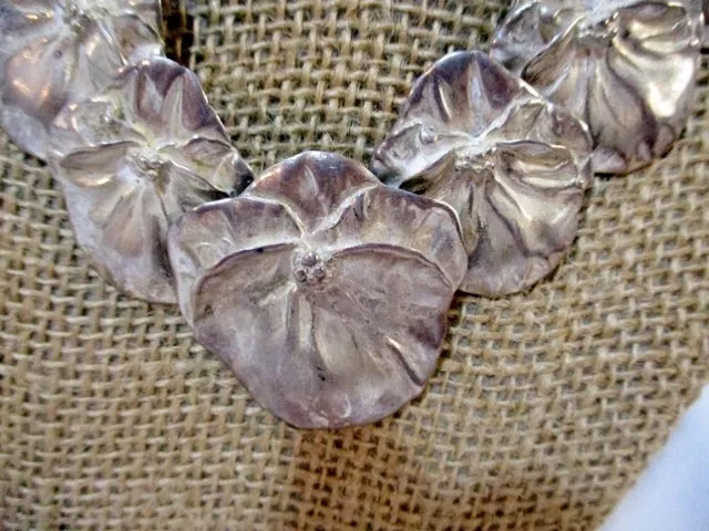 Handmade GABRIEL 1986 ORCHID STERLING SILVER NECKLACE CHOKER FLOWER FLORAL Arts Crafts Collar Bib Jewelry