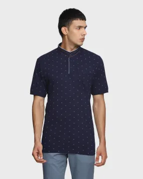 Henley Collar Navy Printed T-Shirt - Francis