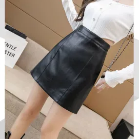 Leather Short Skirt Women Autumn Winter High Waist Slimming Black A- line Half Versatile Butt Small Leather Skirt