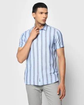 Linen Formal Half Sleeve Blue Striped Shirt - Kojima