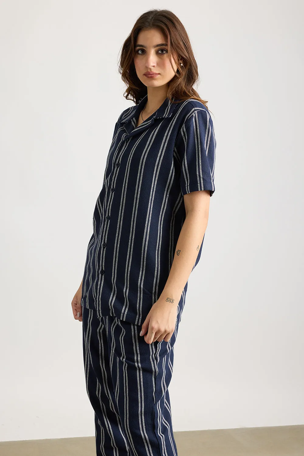 Matty Oversized Women's Shirt - Navy/White Stripe