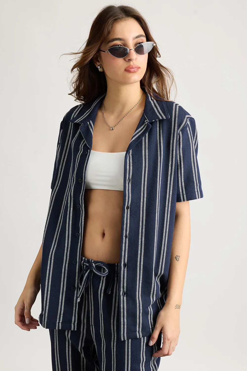 Matty Oversized Women's Shirt - Navy/White Stripe