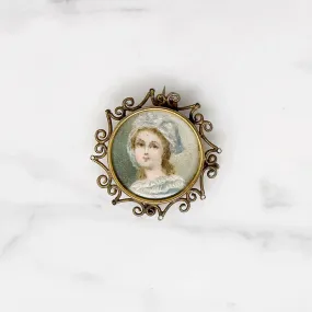 Miniature Portrait Victorian Lace Pin