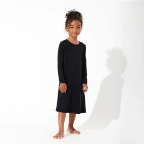 Obsidian Black Bamboo Girls' Long Sleeve Dress