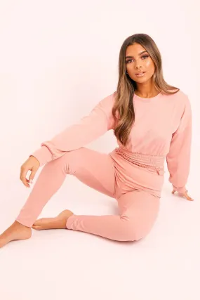 Pink Shirred Top and Leggings Loungewear Co-ord - Tynlie