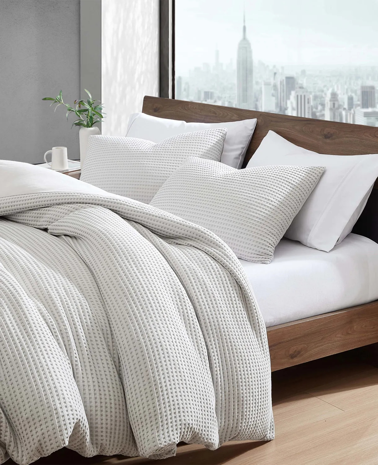 Reversible Solid Grey Waffle Comforter Set