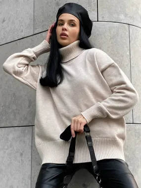 Thick Oversize Turtleneck Winter Warm White Knitted Oversized Sweater