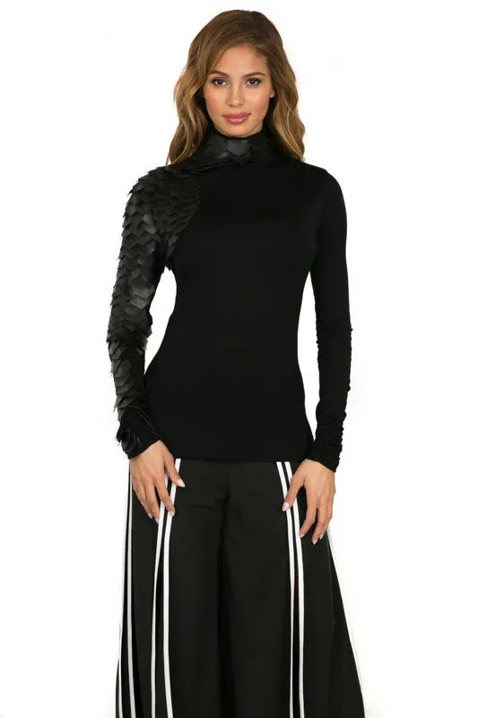 Turtleneck W/ Faux Leather and Mesh