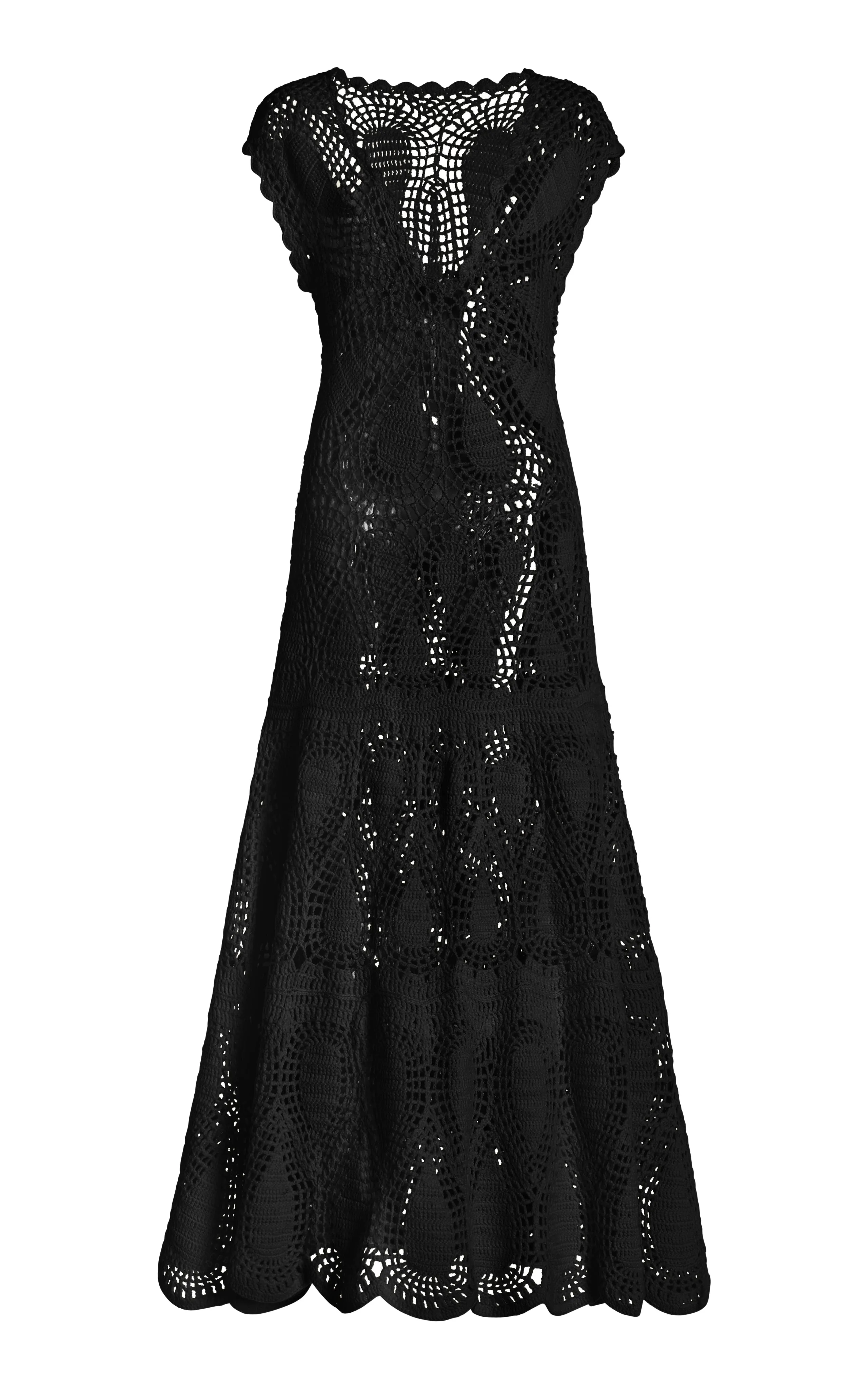 Waldman Crochet Maxi Dress in Black Wool Cashmere