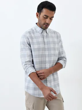 WES Casuals Grey Checkered Relaxed-Fit Cotton Shirt