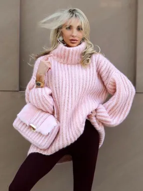 Women's Chunky Knit Oversized Turtleneck Jumper