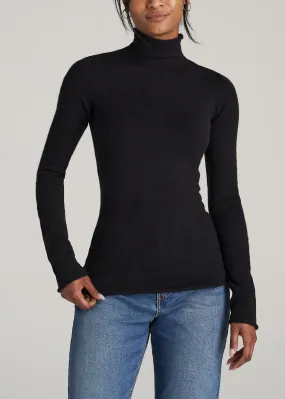 Women's Tall Rolled Mock Neck Sweater in Black